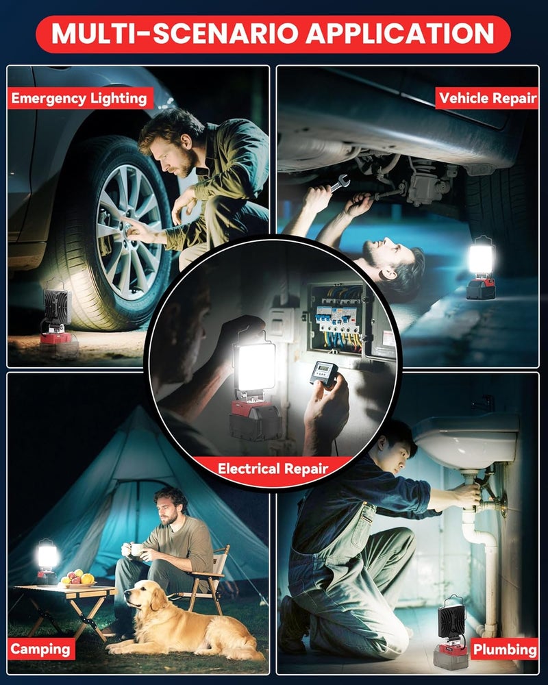 Ecarke LED Work Light Compatible with Milwaukee 18V Battery, 112W Cordless Work Lights 11200LM of Flashlight Battery Light with Low Voltage Protection & Type-C & USB-A Charger Port - Image 5